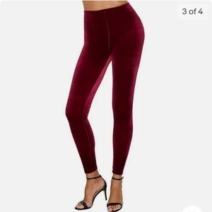 Commando Perfect Control Velvet Leggings Women's Red Berry High Rise Size Medium